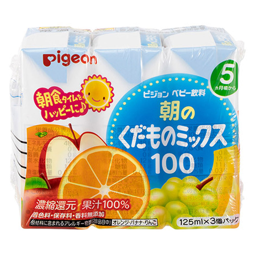 Pigeon Paper-Pack Baby Drink – Morning Fruit Mix 100 125mL × 3 Pack